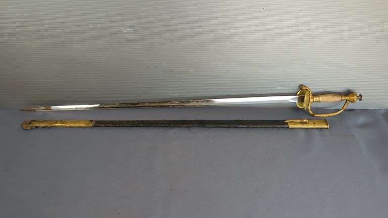 Wood Handled Rapier, 29" Blade, Blade Guard Is Loose, In Sheath image
