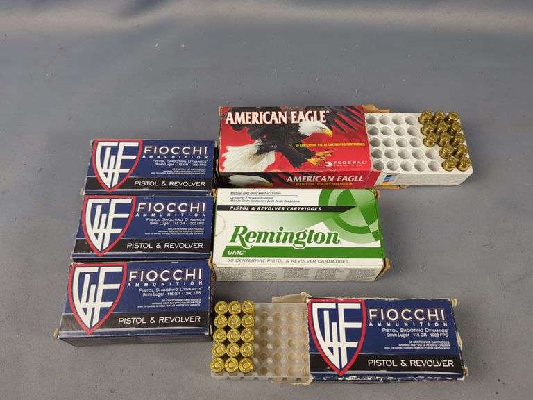 9mm Luger Ammo, Includes Fiocchi, Remington And American Eagle, Approx 125 Rounds, Local Pickup Only image