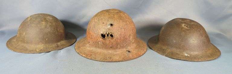 WWI M1917/Brodie Helmets, Qty 2, And WW2 South African Helmet image