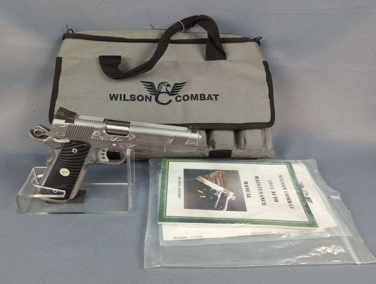 Wilson Combat Tactical Supergrade Stainless .45 ACP Pistol SN# WC12520, Level II Engraving By Wayne D'Angelo Master Engraver, 7 Total Mags, Silicone Gun & Reel Cloth, Paperwork, In Custom Bag image