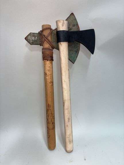 Tomahawk With Steel Head And 19" Handle, And Craft Tomahawk With Carved Handle And Paper Blade image