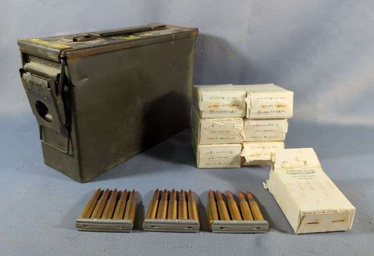 7.5x54mm French Ammo, Approx 105 Rds On Stripper Clips, With Metal Ammo Can, 7" x 11" x 4", Local Pickup Only image