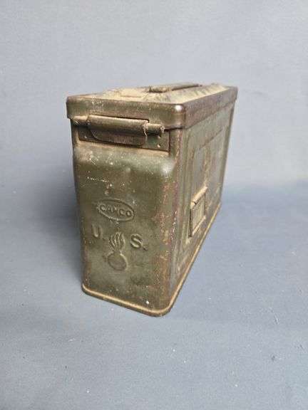 Canco US Ammunition Box With Flaming Bomb, 7" X 10" X 3.5" image