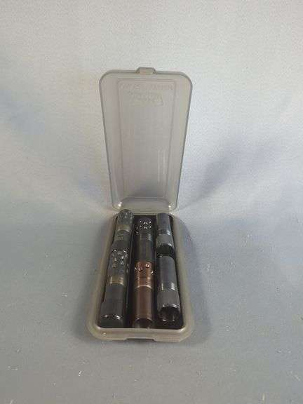 Chokes, Qty 6, Includes High Flyer Full And Mod, Patternmaster Code Black Duck 12 ga Ben/Ber Mobile-5319 And Mobile-5009 Extended, Carlson's Federal Premium Ammuntion BlackCloud Ben/Ber Mid Range .705 And Long Range .695, In MTM Case-Gard Choke Tube Case image
