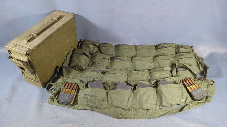 .30-06 Ammo, Approx 189 Rds, Contents Of Metal Ammo Can, 7" x 11" x 4", On Clips In Ammo Slings, Local Pickup Only image