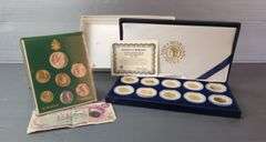 The Morgan Mint Statehood Quarter Dollars 24 Kt Gold Plated Edition Coins From 1999-2000, Vatican Coin Set, And $5 Bermuda Note