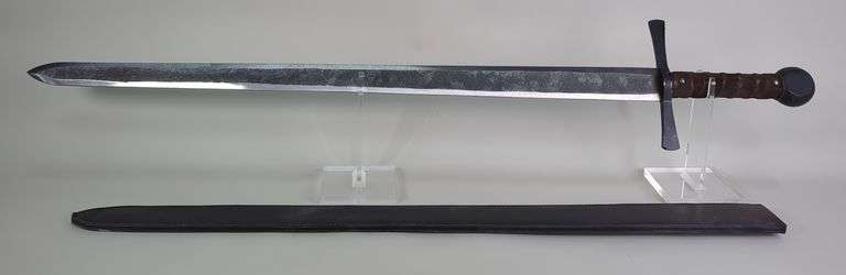 High-Carbon Steel Broadsword With Leather-Wrapped Handle, 32.75" Blade, In Leather Sheath image