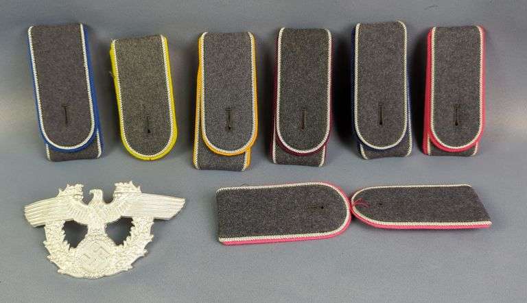 Nazi German WWII Police Shako Plate, And Replica Luftwaffe Shoulder Boards, Qty 7 Sets image
