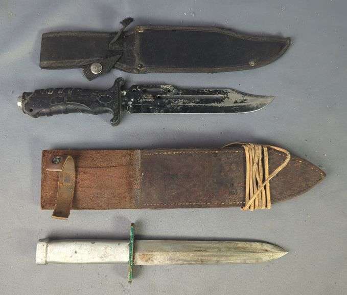Survivor HK-1036 Fixed Blade Knife, 8" Blade, In Nylon Sheath, And Dagger, 7.5" Blade, In Leather Sheath image