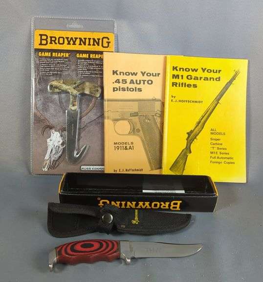 Browning Fixed Blade Knife Model 843, In Nylon Sheath, Browning Game Reaper, And Know Your M1 Garand Rifles And Know Your .45 Auto Pistols By E.J. Hoffschmidt image