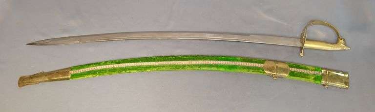 Lions Head Shamshir Sword in Green Velvet Scabbard image