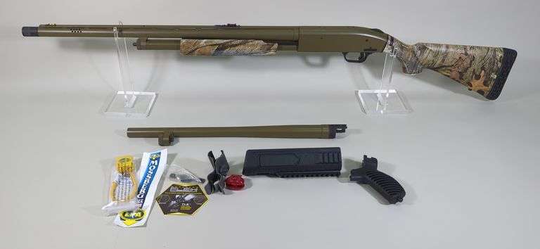 Mossberg 500 12 ga Pump Action Shotgun SN# U490420, 24" Bbl, With Extra 18.5" Bbl, For 2-3/4" And 3" Shells, Accu-Choke, Fiber Optic Sights, Extra Railed Forend, Pistol Grip image