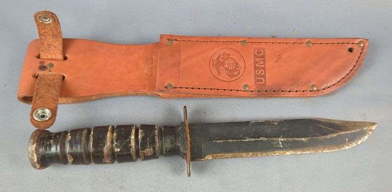 US Military Fighting Knife, 6.75" Blade, In USMC Leather Sheath image