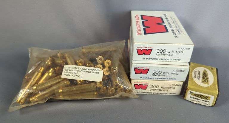 Winchester .300 Win Mag Empty Brass, Approx Qty 98 (71 Are New), And Nosler .300 Mag 150 Grain Bullets, Approx Qty 30 image