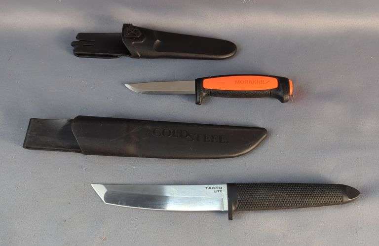 Cold Steel Tanto Lite Knife With 6" Blade, In Plastic Scabbard, And Morakniv Knife With 3.5" Blade In Plastic Scabbard image