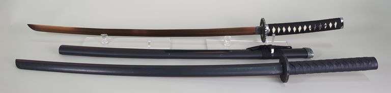 Katana With 27" Blade, In Wood Scabbard, And Training Katana With 28.75" Wood Blade image