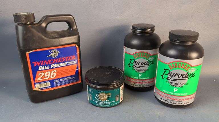 Hodgdon Pyrodex Muzzle Loading Propellent P, Pyrodex Pistol Pellets, And Winchester 296 Ball Powder, Approx 2lb 7oz Total Weight Including Containers, Local Pickup Only image