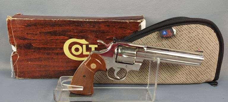 Colt Python 357 .357 Mag 6-Shot Revolver SN# LA3276, Nickel Finish, With Original Box, In Soft Case image