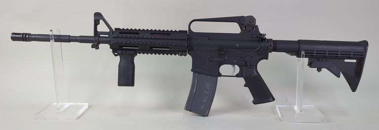 Olympic Arms M.F.R. 5.56 Cal Rifle SN# JS0 1014, Vertical Foregrip, Adjustable Stock image