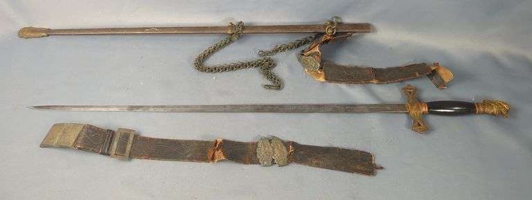Sword With 28" Blade, Perched Eagle Pommel, "A.O.U.W." And J.B. White" On Blade, Marked Leo E. Benz, With Metal Scabbard image