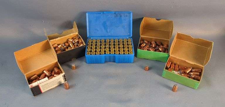Hornady, Nosler, And Sierra .44 Cal Bullets, Various Grains, Approx 230, And .44 Rem Mag Empty Brass, Qty 50, In Organizer image