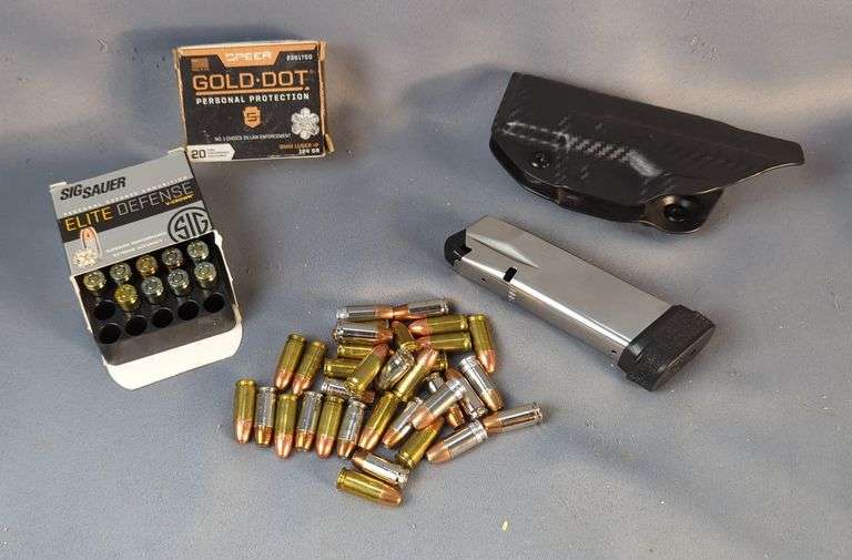 9mm Luger Ammo, Approx 68 Rds Including Speer GoldDot, Sig Saur Elite Defense, And More, CYA Holster For Springfield Armory Hellcat, And Springfield Armory 9mm Mag, Local Pickup Only image
