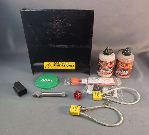 Bullet Trap For .22 Cal Rimfire, Barrel Marked 21-45, Speed Loader, Copperhead  BBs, Approx Qty 12,000, RCBS Primer Tray, And Gun Locks image
