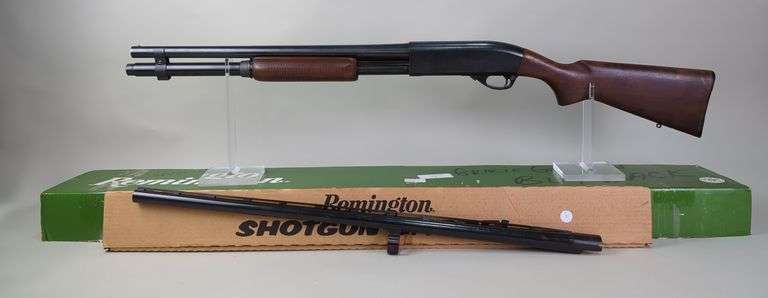 Remington Wingmaster 870 12 ga Pump Action Shotgun SN# 984347V, For 2 3/4" Or Shorter Shells, 20" Bbl, And Extra Barrel With Full Choke Measuring 28", Spring, Tube Cap, In Box image