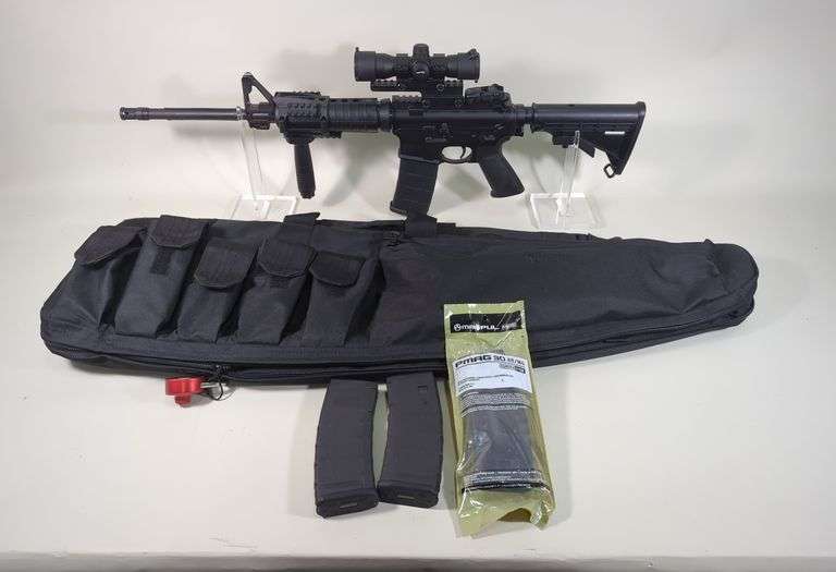 Ruger AR-556 .556 Nato Rifle SN# 852-20630, Vertical Foregrip, Sniper Adventure Class RD35 Scope, Flip Up Rear Sight, Adjustable Stock, 4 Total Mags, Sling, Wheeler AR-15 Combo Tool, Ripcord, Paperwork, And More , In Soft Case image
