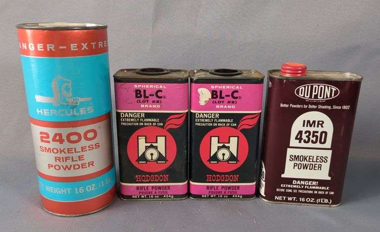 Hercules 2400 Smokeless Rifle Powder, Approx 1 lb, Hodgdon BL-C Rifle Powder, Approx 2 lbs, And DuPont IMR4350 Smokeless Powder, Approx 1 lb, Local Pickup Only image