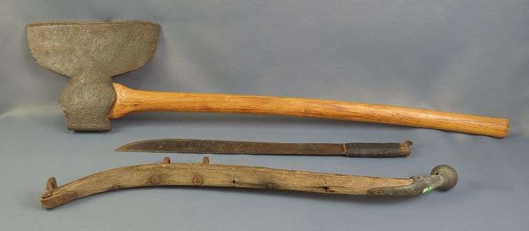True Temper US 1945 Machete, Broad Axe, 11.25" Blade, And Antique Horse Hame image