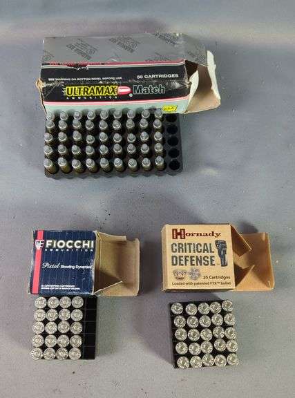 Hornady Critical Defense And Fiocchi .38 Spl Ammo, Approx 45 Rds, And Ultramax Match .38 Spl Wadcutter Ammo, Approx 45 Rds, Local Pickup Only image