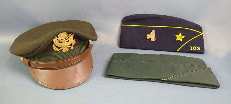 World War II US Army Officer's Visor Cap, US Army Garrison Cap, And American Legion Garrison Cap image