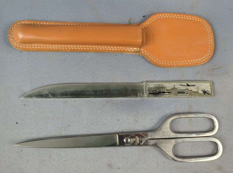 Letter Opener/Ruler Combo And Scissor Set, Made In Solingen Germany, In Leather Sheath image