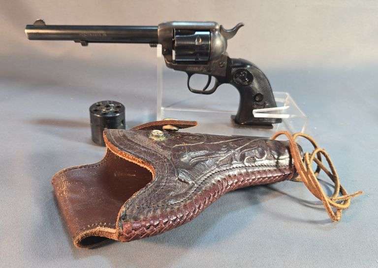 Colt Peacemaker .22 LR 6-Shot Revolver SN# G39305, Single Action, With Extra .22 Mag Cylinder, In Leather Holster image