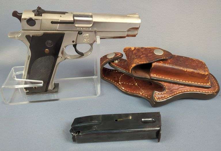 Smith & Wesson 59 9mm Pistol SN# A541261, 2 Total Mags, In Tooled Leather Holster image