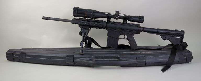 DPMS Panther Arms LR-308 .308 Cal  Rifle SN# 153925, Bipod, Adjustable Stock, SLN Optics 4-16x50 Illuminated Etched Mil-Dot AO Scope, Nylon Sling, In Hard Case image