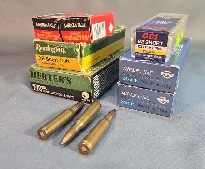 Ammo Assortment, Cals Include 270 Win, 7.62x39, .22 Short, 38 Short Colt, .22 LR, And .308 Win, Local Pickup Only image
