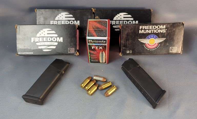 .45 Auto Ammo, Approx 206 Rds, Includes Freedom Munitions And More, .45 Cal 250 gr FTX Bullets, Approx Qty 40, And Glock .45 Cal Mags, Qty 2, Local Pickup Only image