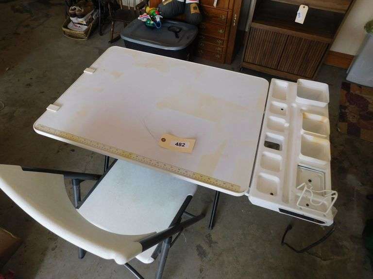 Sewing table with cord, 41 1/2 x 24 & chair