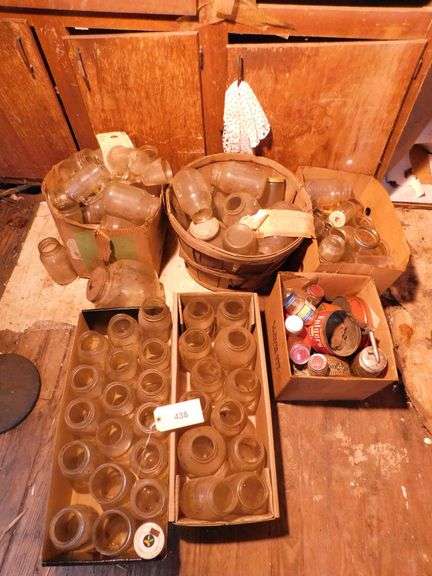 12 Boxes Chock Full Of Misc. Jars, Ball, Atlas, Ovaltene, Jif, And Gerber
