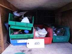 Lot Of Household Implements- Screws, Nails, Hinges, Electrical Switches and Boxes, Motors, Saw Blades, Gaskets, Propane Tank, Casters, Tape, Sealer, Tool Box, Grease, Drywall, Corner Trim