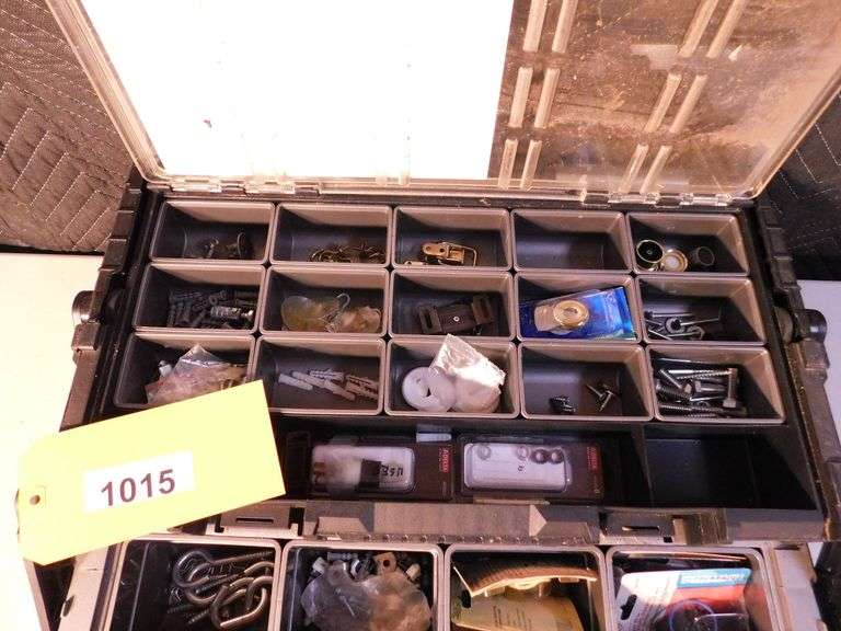 Husky 22" Cantelever professional organizer with anchors, nuts, bolts, hooks, misc electrical