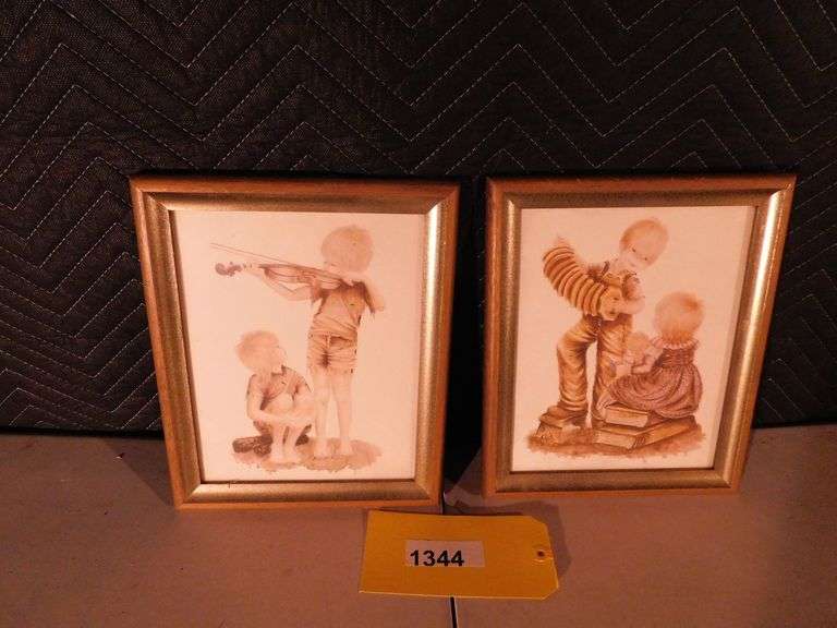 Lot of 2 9 1/2" x 12" Prints of children playing instruments Artist Margaret Kane