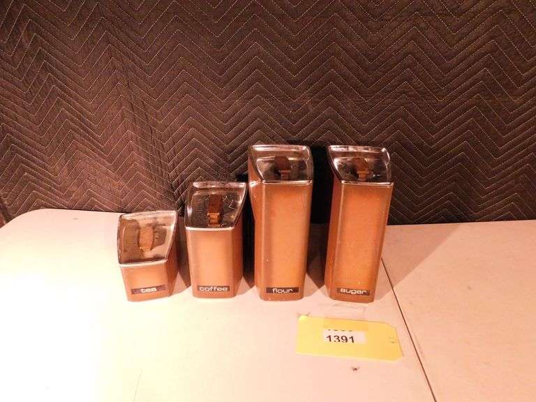 Set of sugar, flour, coffee, tea bins