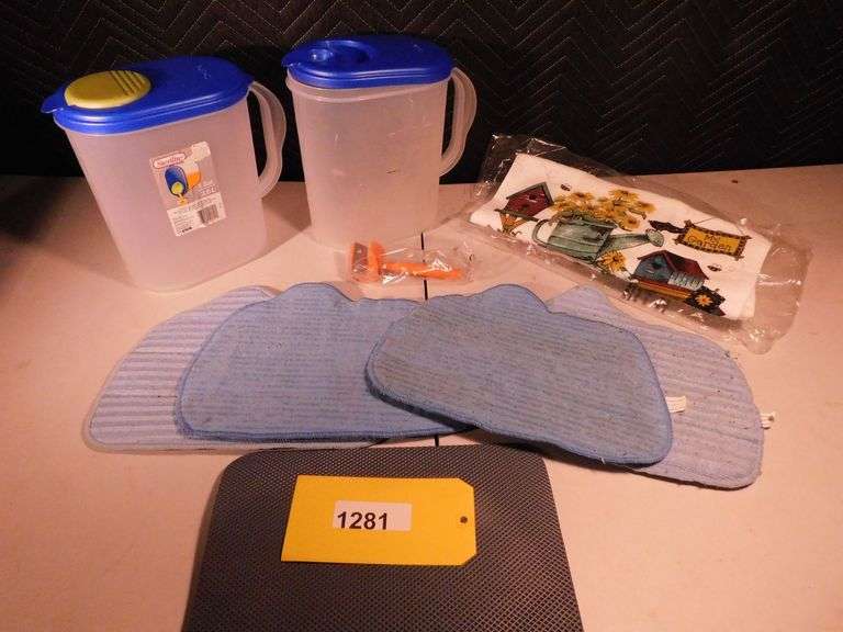 Hot pads, My Garden Dish towels, Sterilite pitcher, Vegetable Curler