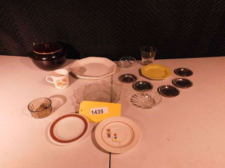 Lot of Misc 6 silver plated trays, Independence plate from Japan, ceramic plates, ceramic croc coffee cup
