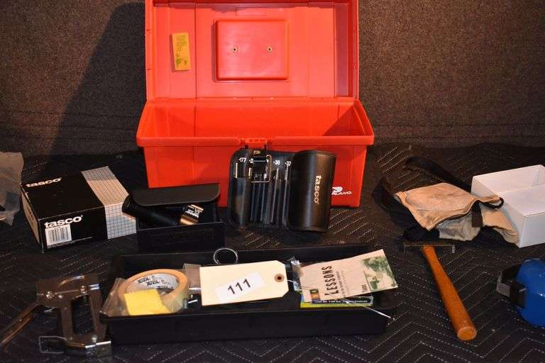 Tool box, hammer, stapler, tasco shot saver