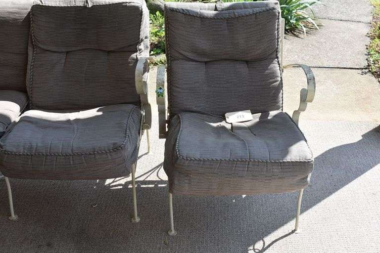 Outdoor furniture, 3 metal tables, 2 chairs, loveseat
