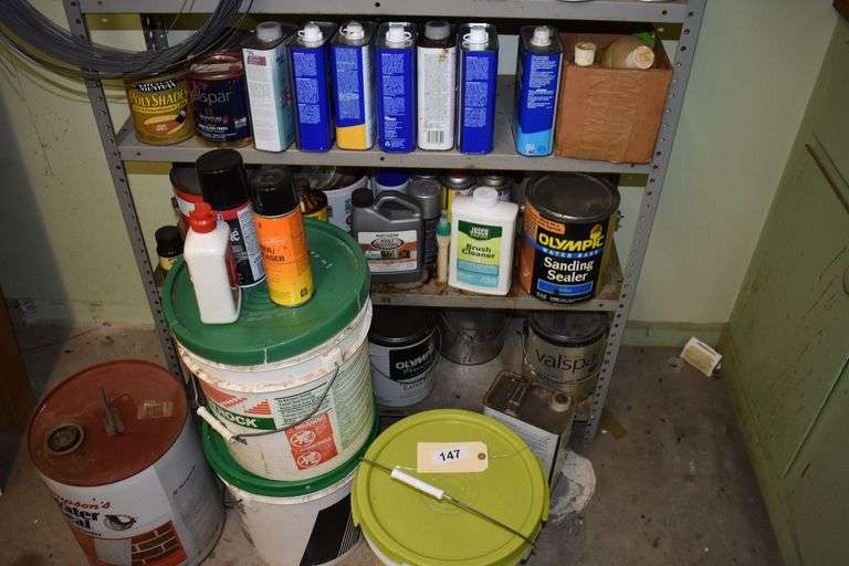 Paints, stains, linseed oil, hand cleaner, paint thinner, electrical housing, scokets, paint keys, hardware, hinges, tv cable wire, door stops, etc.